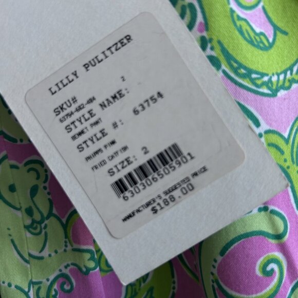 Lilly Pulitzer Pink Green Animal Lion Fish Print Wide Leg NWT Size 2 - Picture 6 of 10
